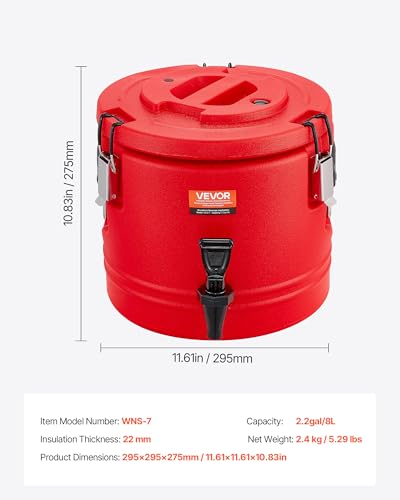 VEVOR Insulated Beverage Dispenser, 2.2 Gal/8L Thermal Hot and Cold Drink Server Dispenser with Spigot, Food-Grade Cooler ...