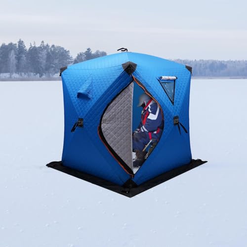 Portable Ice Fishing Tent Insulated, 1-2 People Square Ice Fishing Tent, 57x65 in Shelter Oxford Cloth Ice Fishing Shanty,...