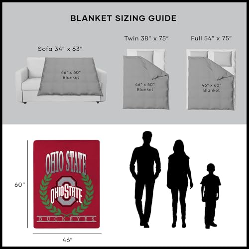 Northwest NCAA Ohio State Buckeyes Silk Touch Throw Blanket - Official NCAA Licensed, Ultra-Soft Fleece | Cozy Game Day Essential for Fans, Unisex Gift, 46" x 60"