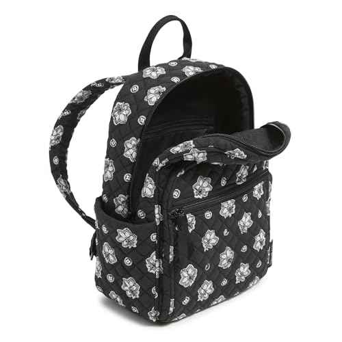 Vera Bradley Premium Cotton Small Backpack, Silver and Black Bandana Paisley