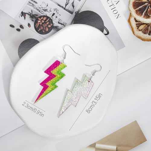 Mintolex 80s Neon Earrings for Women Acrylic Lightning Bolt Drop Earrings Retro 80s 90s Glow Party Accessories Neon Jewelr...
