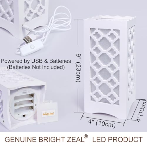 Bright Zeal 9" Tall LED Table Lamp with Flower Shaped Carving (Battery & USB Operated) - LED Desk Lamps Rechargeable with ...
