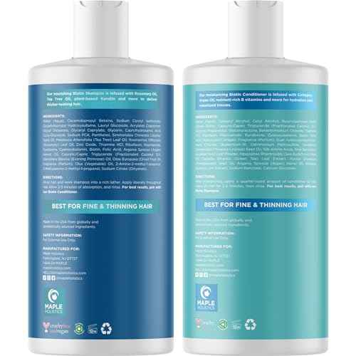 Rosemary Biotin Shampoo and Conditioner Set - Volumizing Shampoo and Conditioner for Thinning Hair for Women & Men with Nourishing B Vitamins - Color Safe Sulfate Paraben & Silicone Free (8 Fl Oz)
