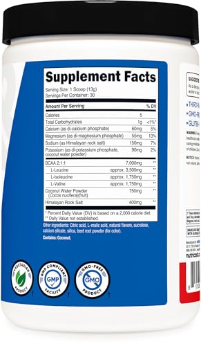 Nutricost BCAA + Hydration Powder (Fruit Punch) 30 Servings - Branched Chain Amino Acids with Hydration Complex - Gluten-F...