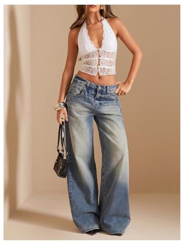 Verdusa Women's Going Out Tops Y2k Goth Lace Croset Sheer Halter Top Party Rave Outfits Sexy Camisole