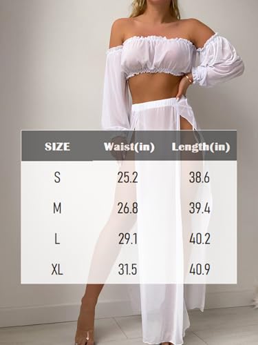 Mluiov Women's Sheer Mesh Chiffon Double Slit Cover Up Skirt Rave Festival Costume Swim Beach Flowy Long Maxi Skirts