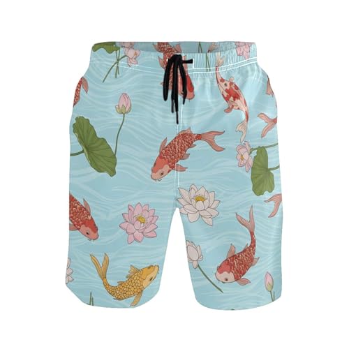 SLHKPNS Men's Swim Trunks Quick Dry Swimming Shorts with Pocket Koi Fish Water Swimsuit Trunks