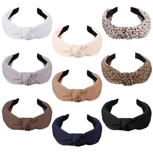 Funtopia Headbands for Women, 9pcs Fashion Knotted Headband Leopard Print Knot Hairband, Cute Wide Headbands for Women Gir...