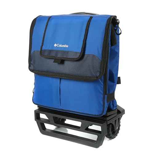 Columbia Crater Peak Wheeled Cooler - 50 Can Rolling Cooler - Blue Collapsible Cooler with Super Foam Insulation and Foldable All-Terrain Cart with Wheels