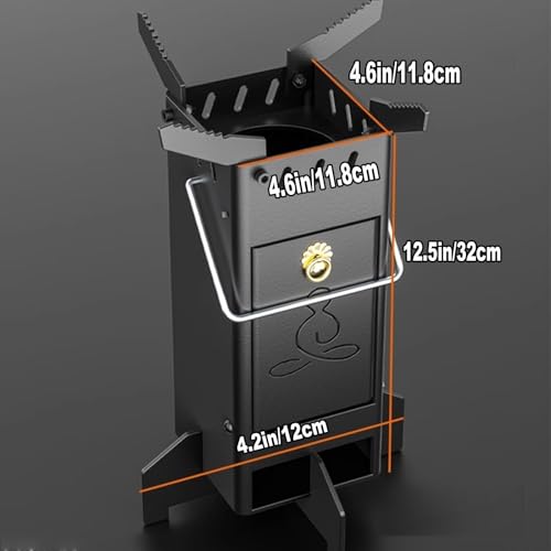 Portable Foldable Wood Stove for Camping Tents, Multi-Functional Steel Rocket Stove, Lightweight Black Camping Cookware, P...