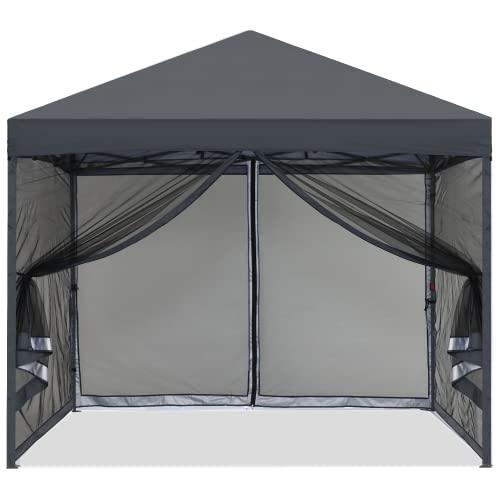 MASTERCANOPY Pop-Up Easy Setup Outdoor Canopy with Netting Screen Walls (10x10, Dark Gray)