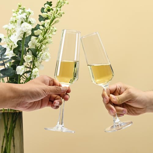 FrutPunch Champagne Flutes, Champagne Glasses Set of 2, 8.5OZ, Elegant High-Foot Champagne Glasses, Sparkling Wine Glasse...