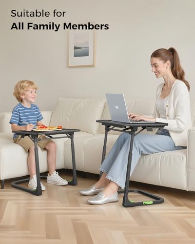 SAIJI Upgraded Small Folding Table, Height & Tilt Adjustable Sturdy TV Dinner Tray Tables, Multifunction TV Trays for Eati...