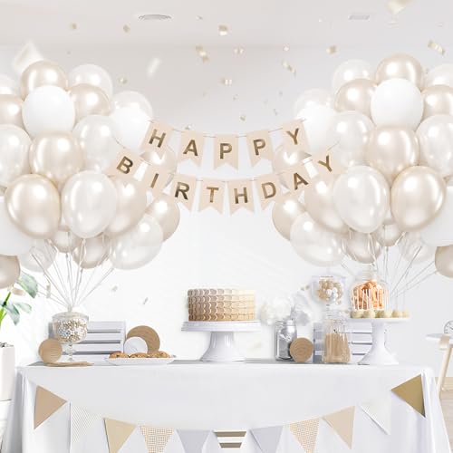 60pcs Double Stuffed Pearl Balloons 12inch, Pearl White Balloons, White Latex Balloon for Wedding Bridal Baby Shower Birth...