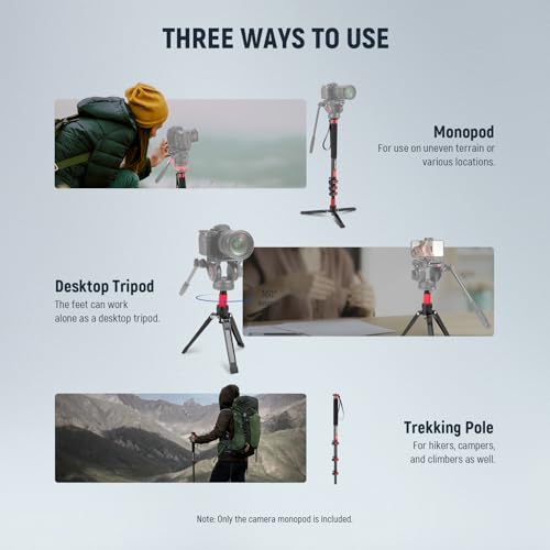 NEEWER 67.7" Camera Monopod Stand, Lightweight Carbon Fiber Travel Tripod with Detachable Base for DSLR Camcorder Video Re...