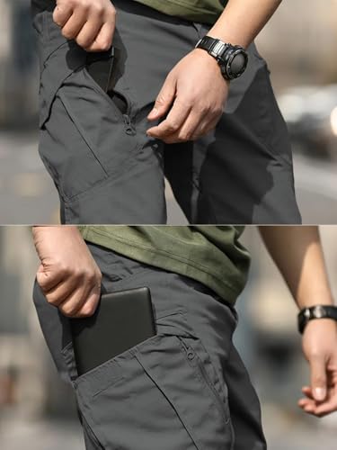 Men's Tactical Cargo Pants Stretch Ripstop Lightweight Waterproof Multi Pockets Work Hiking Outdoor Casual Pants (No Belt)
