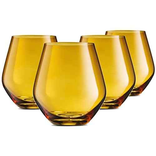 Godinger Wine Glasses, Stemless Wine Glasses, Red Wine Glasses, Drinking Glasses, European Made Stemless Wine Glass - Amber, 17oz, Set of 4