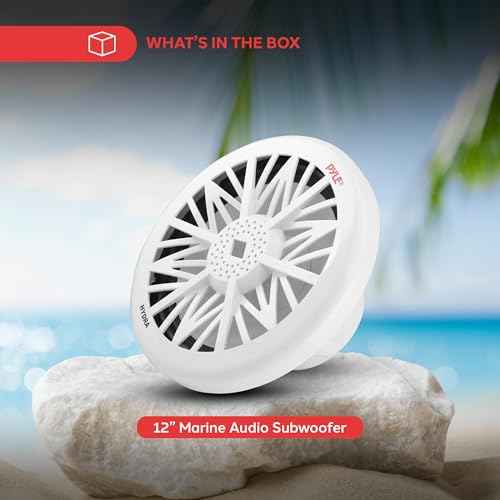 Pyle Single Outdoor Marine Audio Subwoofer - 600 Watt 12 Inch White Waterproof Bass Loud Speaker For Marine Stereo Sound System, Under Helm or Box Case Mount in Small Boat, Marine Vehicle PLMRW12