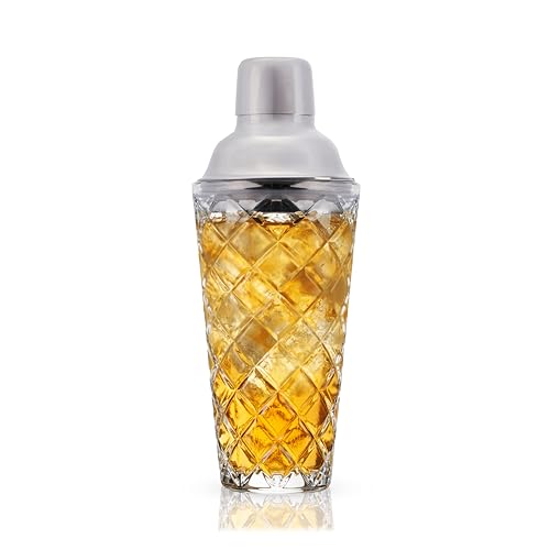 True Reserve Glass Cobbler Shaker, Elegant Cocktail Shaker for Margarita, Whiskey Sour, Espresso Martini, Mixed Drinks, Co...