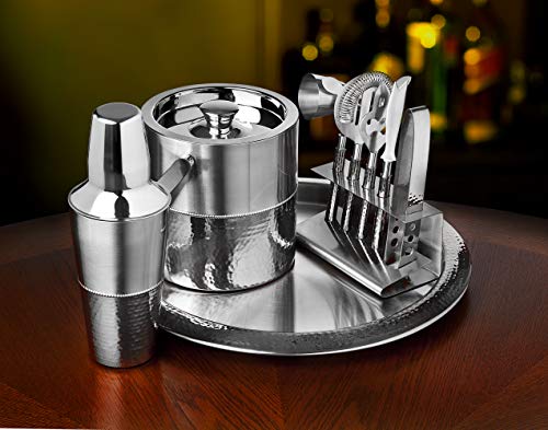 Godinger Bar Set with Ice Bucket - Stainless Steel Bartender Mixology Kit with Cocktail Shaker, Jigger, Strainer, Bottle O...