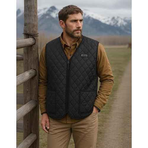 KEMIMOTO Mens Heated Vest, Heated Quilted Jackets for Men, V-Neck Zipper Vest(Batteries Not Included)