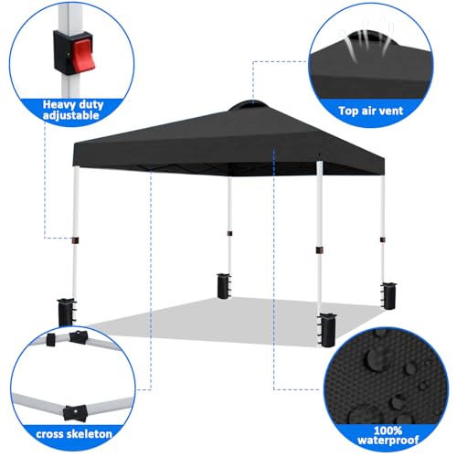10x10 Heavy Duty Pop Up Canopy Tent, Easy Setup Instant Outdoor Canopy with Vented Top and Wheeled Bag, Bonus 8 Stakes and...