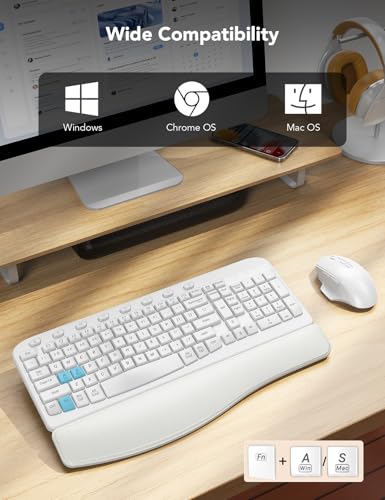 SABLUTE Wireless Keyboard and Mouse Combo, Ergonomic Wave Keys, Cushioned Plam Rest, Comfortable Silent Natural Typing, 2....