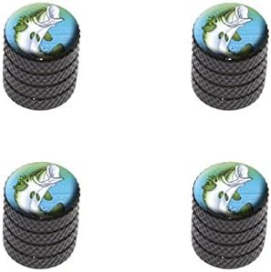 Graphics and More Bass Fish Jumping Out of Water - Fishing Tire Rim Wheel Aluminum Valve Stem Caps - Black Color