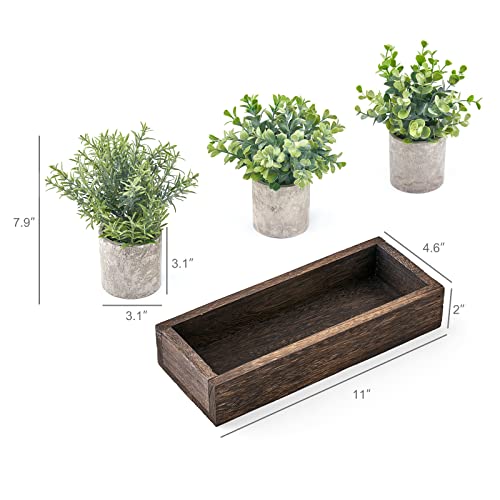 Dahey 3 Pack Mini Potted Artificial Eucalyptus Fake Plants with Wood Tray Centerpiece Table Decorations, Farmhouse Pulp Fl...