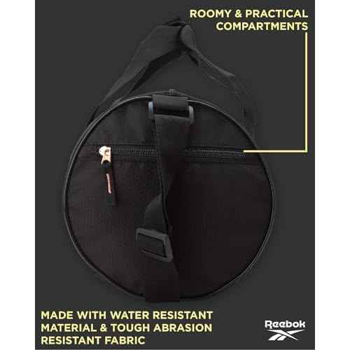 Reebok Duffle Bag - Lightweight Unisex Carry On Small Gym Bag - One Size Sports & Travel Duffel Bags for Men and Women, Plyo Jet Black With Rose Logo