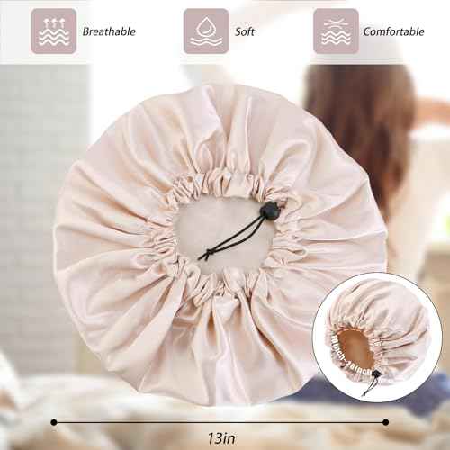 Satin Silk Bonnet For Curly Hair Bonnet Braid Bonnet For Sleeping Bonnets For Women Large Double-layer Adjustable