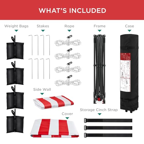 Best Choice Products 10x10ft Easy Pop Up Canopy w/Side Wall, 10 Pockets, Portable Carrying Case, 1-Button Setup, 4 Weight ...