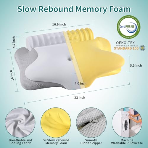 onesmile Cervical and Roll Neck Pillow - 2 in 1 Ergonomic Pillows, Neck Support Pillow for Sleeping, Memory Foam Pillows f...