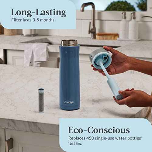 Contigo Wells Chill Stainless Steel Water Bottle with AUTOSPOUT Straw Lid 24oz w/filter Dark Ice