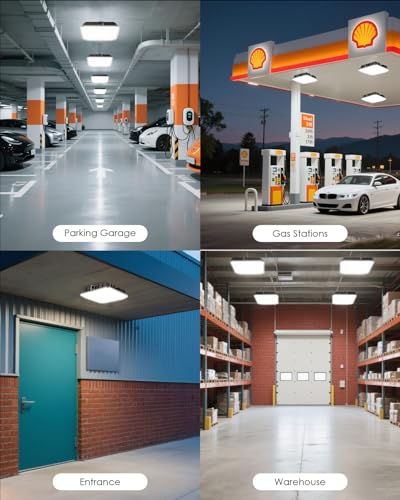 JC-LGL LED Canopy Lights, 40W, 5600LM, 5000K, 0-10V Dimmable, 120-277VAC, IP65 Waterproof, UL Listed, Commercial LED Canop...