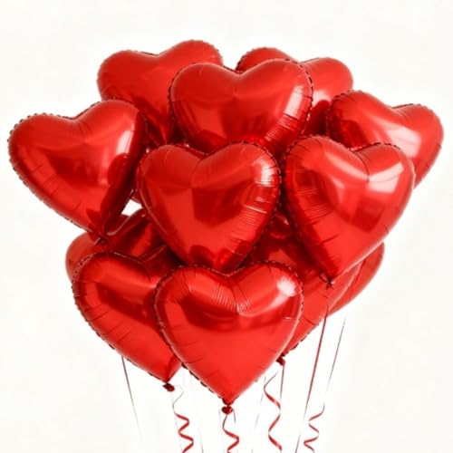 Heart Shaped Red Foil Balloons - 15 Pack 18 Inch for Valentine's Day, Birthday, Wedding, Bridal Shower Party Decorations