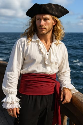 ThePirateDressing Halloween Waist Sash Belt – Medieval Renaissance Costume Accessory for Men & Women – Unfinished Torn Edge Linen Scarf –(Sash Only) C1417-Red