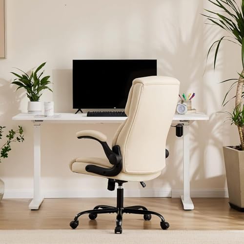 Sweetcrispy Ergonomic Office Chair Heavy Duty Task Desk Chair with Flip-up Arms, PU Leather, Adjustable Swivel Rolling Cha...