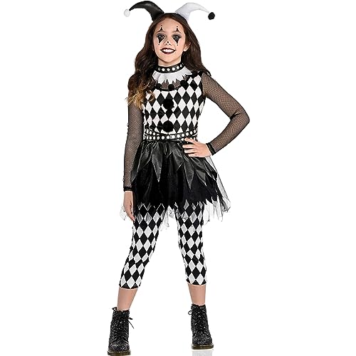 Girls Black & White Punky Jester Costume Set - 1 Set - Haunting Party Wear Perfect for Halloween and Themed Party Fun