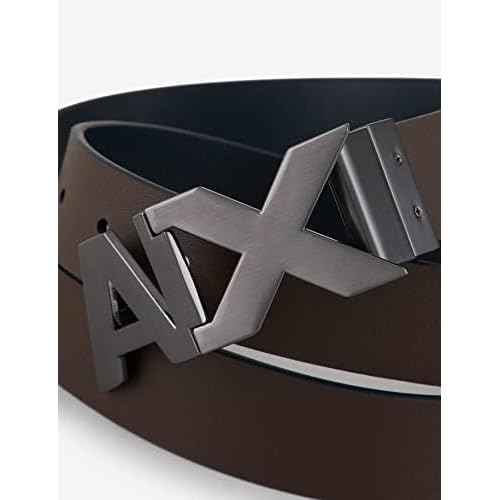 Armani Exchange mens Leather Wide Logo Belt Buckle