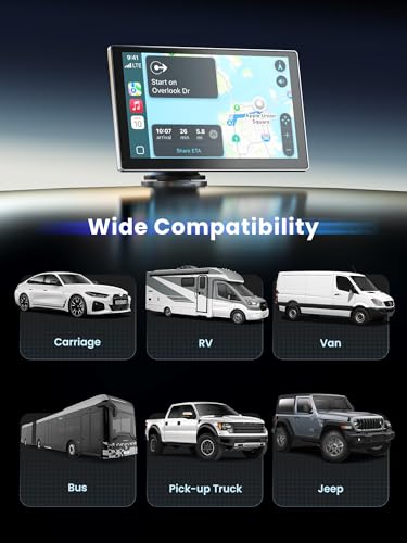 Portable CarPlay Screen for Car, 9'' Wireless Apple CarPlay & Android Auto Screen for Car, 4K Dash Cam, 1080P Backup Camer...