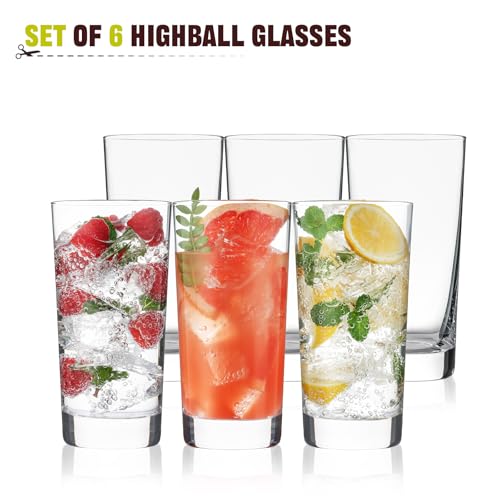 OUWO Highball Glasses Set of 6, 13oz Tall Drinking Glasses, Water Glass for Kitchen, Tom Collins Glasses, Mojito Glass Cup...