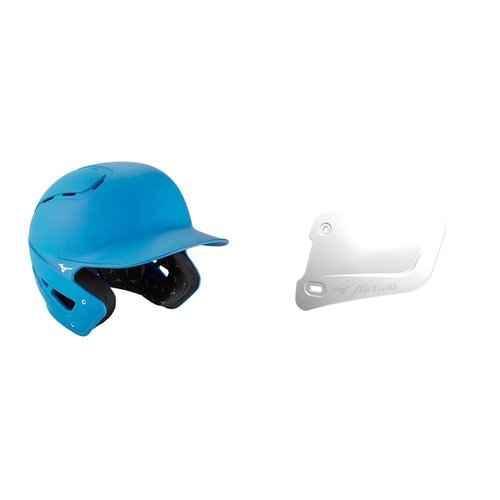 Bundle of Mizuno B6 Baseball Batting Helmet - Solid Color | Light Blue | Mens | Small/Medium (SMD) + Mizuno Batters Face Protector, White, Left Hand Batter