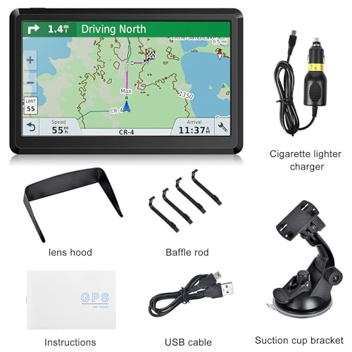 GPS Navigator for Car, 2026 Map 7 inch Touch Screen Car GPS 256-16GB,Voice Turn Direction Guidance, Support Speed and Red ...