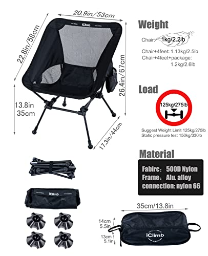 iClimb 1 Folding Table and 1 Anti-Sinking Chair Bundle, Ultralight Compact for Adults Outdoor Beach Backpacking Hiking Cam...