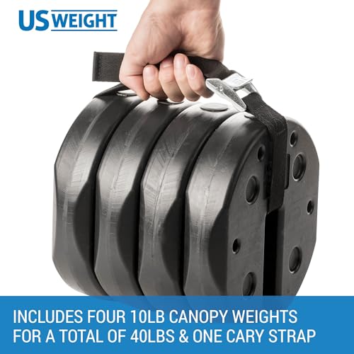 US Weight 40 Pound Canopy Weight Set of 4 and Carry Strap with No-Pinch Design - Easy Installation and Removal to Secure T...