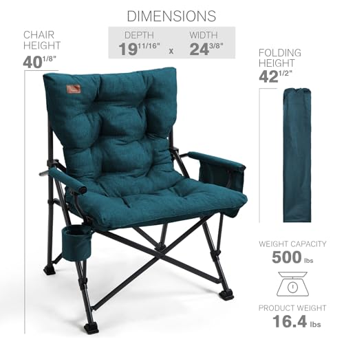 EVER ADVANCED Padded Oversized Folding Camping Chair for Adults, Heavy Duty Lawn Chair with Side Pockets, Portable Collaps...