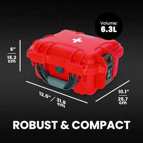 NANUK 905 Waterproof First Aid Case Empty ? Durable, Medical First Aid Organizer Case, IP67-Rated, Dustproof, Impact-Resistant, and Floats (9.4" x 7.4" x 5.5") ? Red