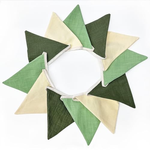 2 Sets of Sage Green Pennant Banner 24Pcs Nursery Garland Flags Olive Green Fabric Linen Triangle Streamers for Baby Room ...