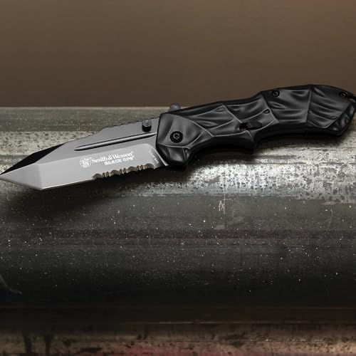 Smith & Wesson Black Ops Silver Handle Folding Knife with Pocket Clip, Aluminum Handle, 3.4" Blade, Stainless Steel Blade,...